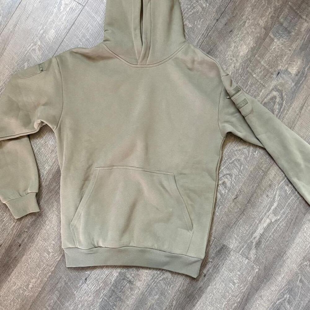 Khaki green hoodie with adjustable